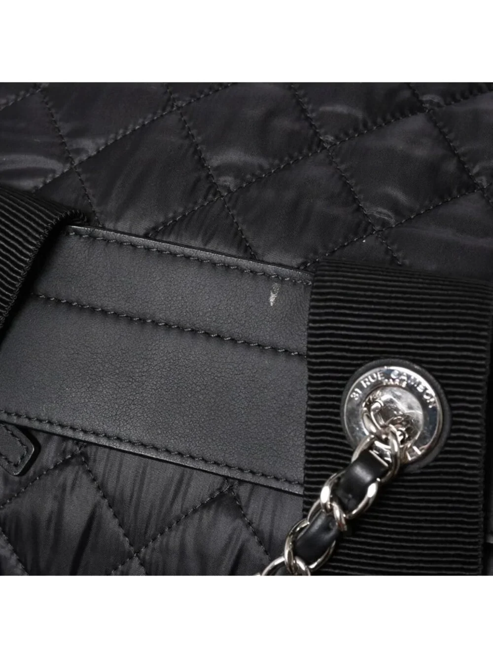 Chanel Coco Niege Neige Backpack CC Logo Nylon Fleece Beige Black